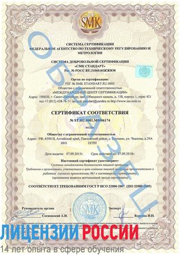 Образец сертификата соответствия Иркутск Сертификат ISO 22000