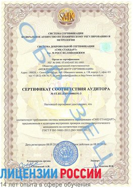 Образец сертификата соответствия аудитора №ST.RU.EXP.00006191-3 Иркутск Сертификат ISO 50001